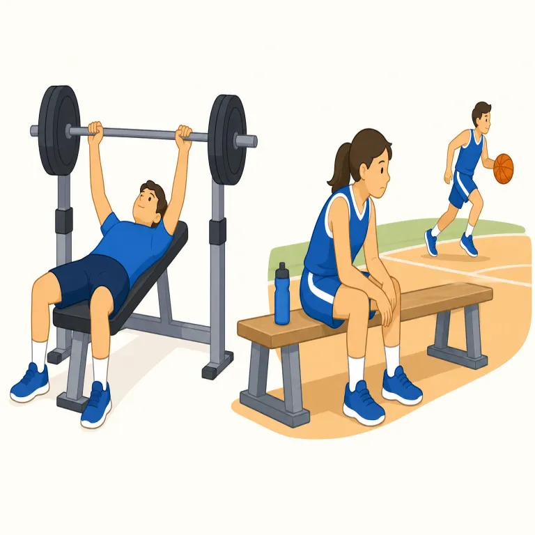 benching（ベンチプレスする・選手をベンチに下げる・動詞）の覚え方イラスト — benching は、まず知っている bench を中心に見ると覚えやすい語です