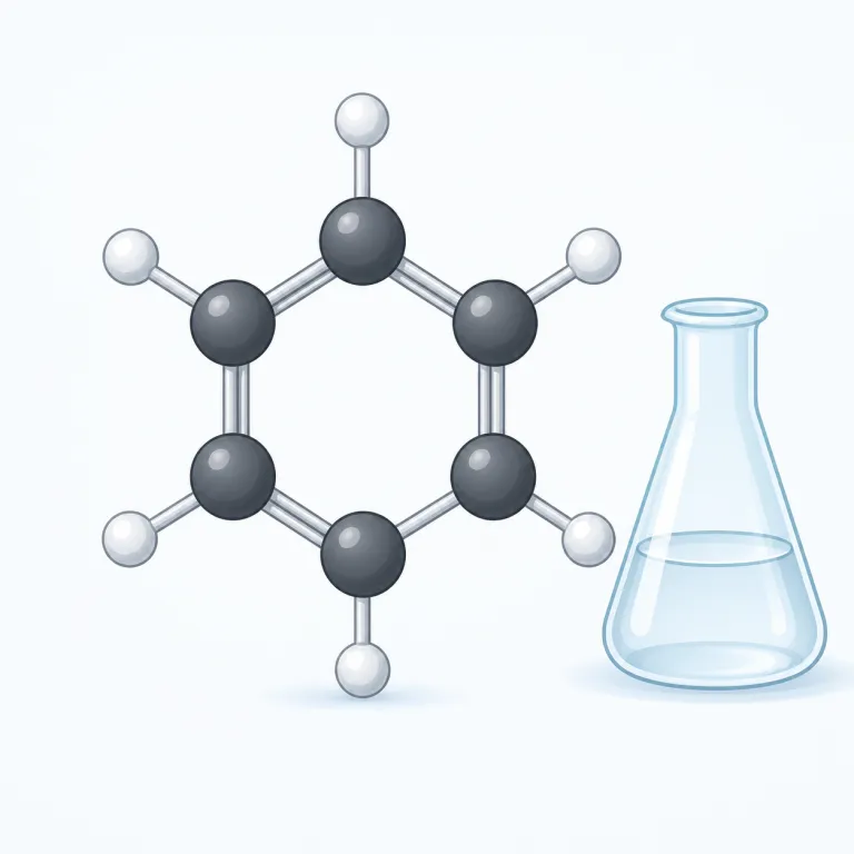 benzene（ベンゼン・名詞）の覚え方イラスト — 化学名の `-ene` は `ethene` `propene` などにも出る「炭化水素の名前でよく見る語尾」