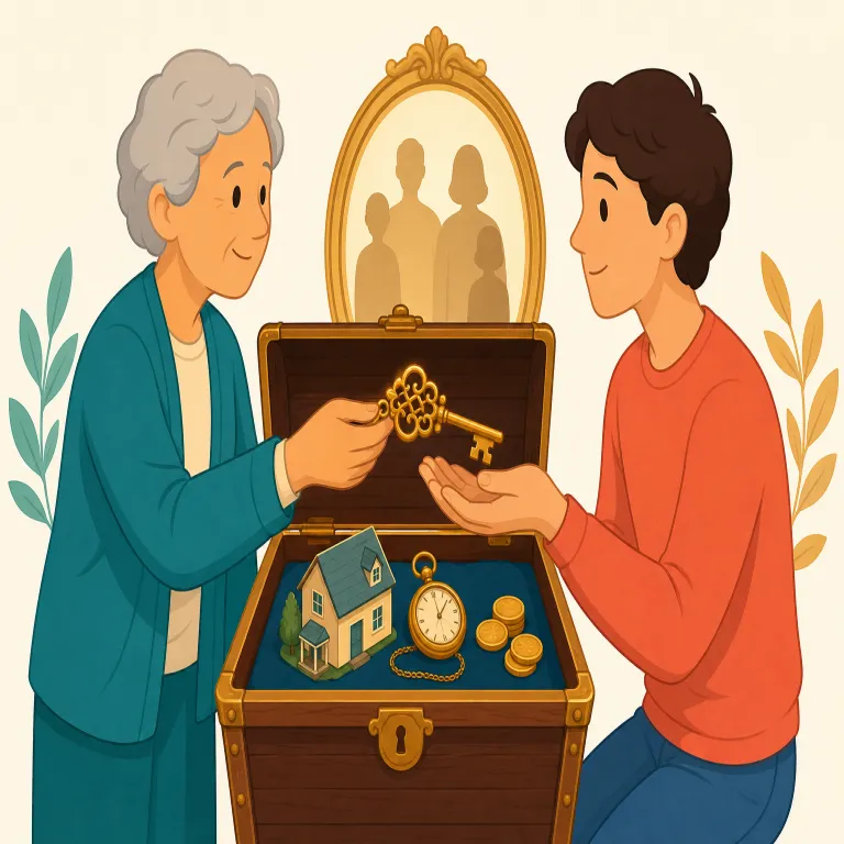 bequest（遺贈・名詞）の覚え方イラスト — bequest は、まず動詞 bequeath「遺贈する」と必ずセットで覚えると定着しやすい名詞