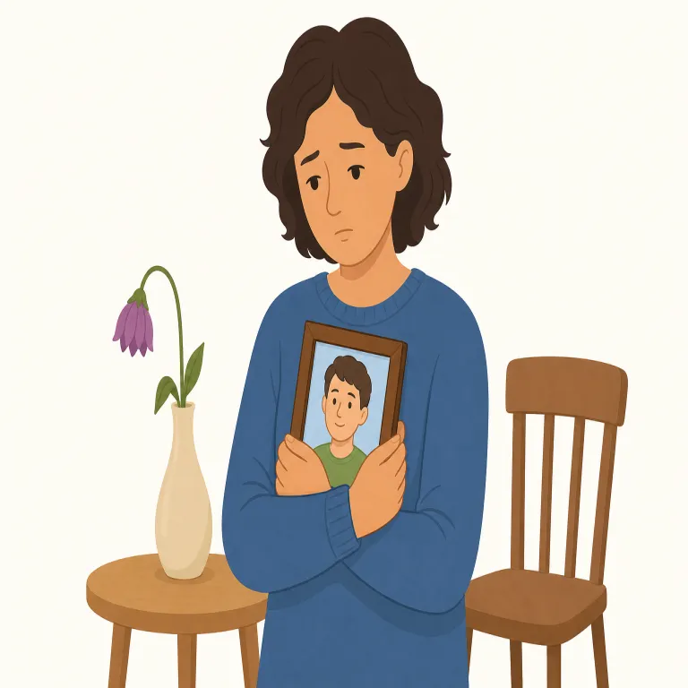 bereaved（近親者を亡くした・形容詞）の覚え方イラスト — bereaved は be- + reave「奪う」の過去分詞から来た形容詞で、「大切な人を死によって奪われた」と考えると覚えやすい語です