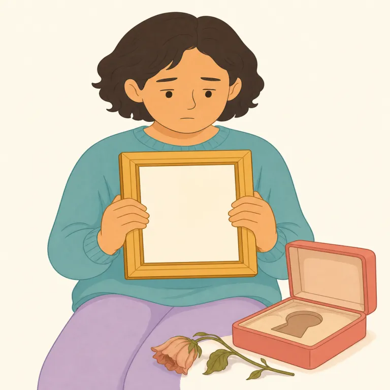 bereft（失った・形容詞）の覚え方イラスト — bereaved（死別した）を知っていれば、その「大切なものを失って心に穴が開く」感覚を広げた語として覚えやすい