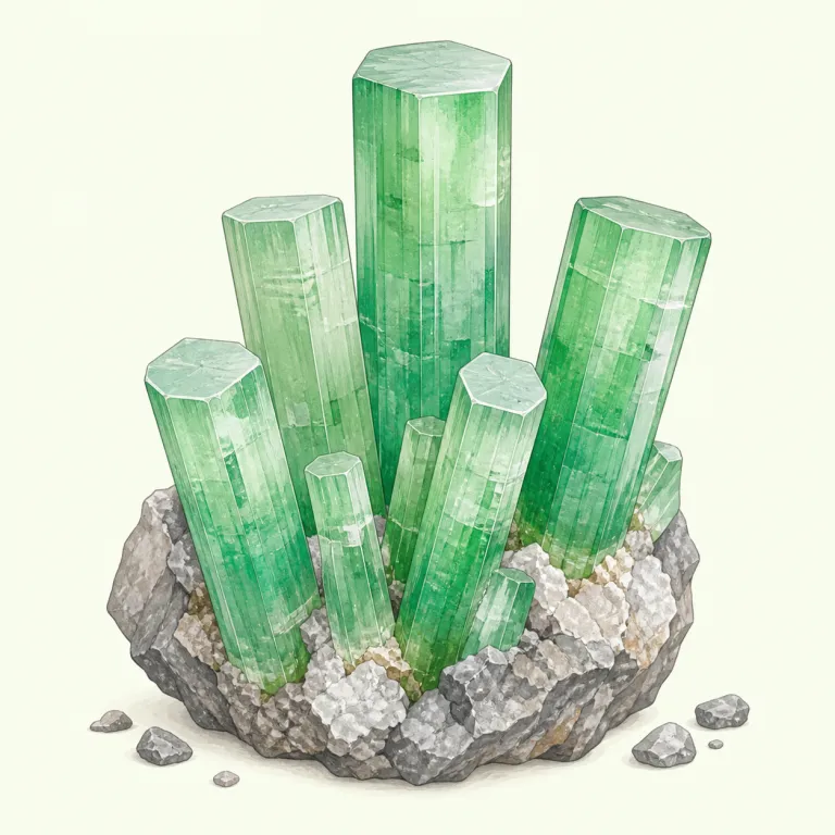 beryl（緑柱石・名詞）の覚え方イラスト — beryl は単独の石名というより、emerald や aquamarine を含む“親グループ名”として覚えると残りやすい