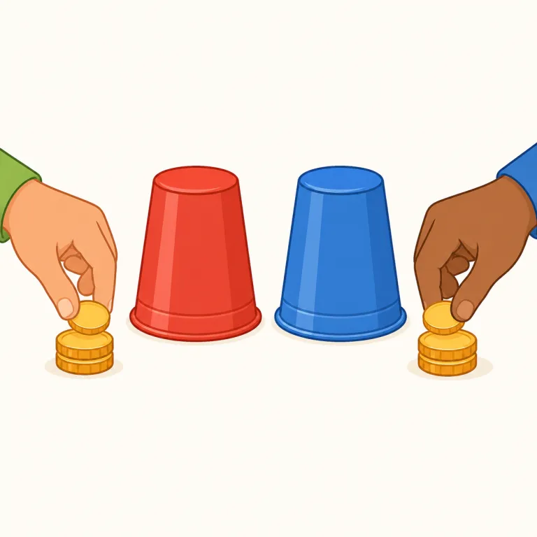 bet（賭ける・動詞）の覚え方イラスト — 「予想にチップを置く動作」と見ると、名詞のbet「賭け」から動詞へ自然につながります