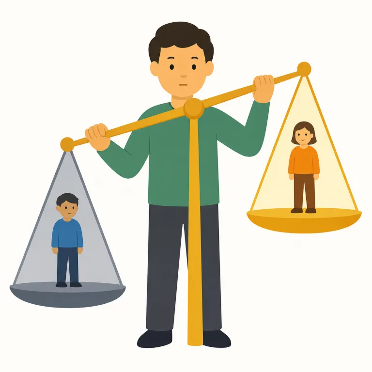 biased against（〜に対して偏見を持っている、〜に不利な偏りがある・イディオム）の覚え方イラスト — bias はまず「判断が片側に傾く」語だと押さえると覚えやすいです