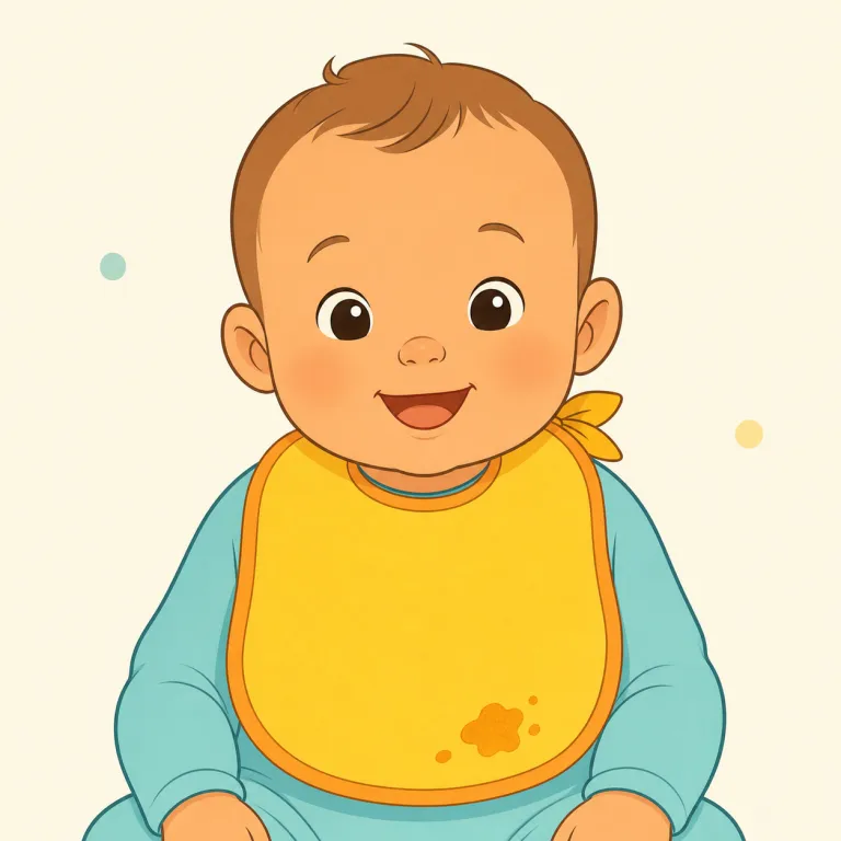 bib（よだれかけ・名詞）の覚え方イラスト — bib は短く、赤ちゃんが口をもぐもぐさせる場面と結び付ける