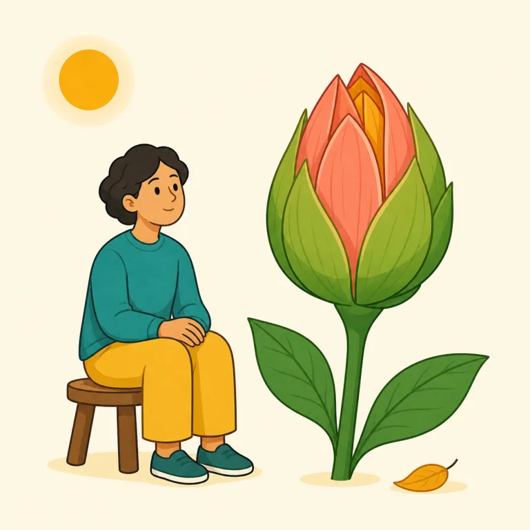 bide（待つ・動詞）の覚え方イラスト — 現代英語では単独より bide one's time の形が圧倒的に重要で、「好機を待つ」を表す