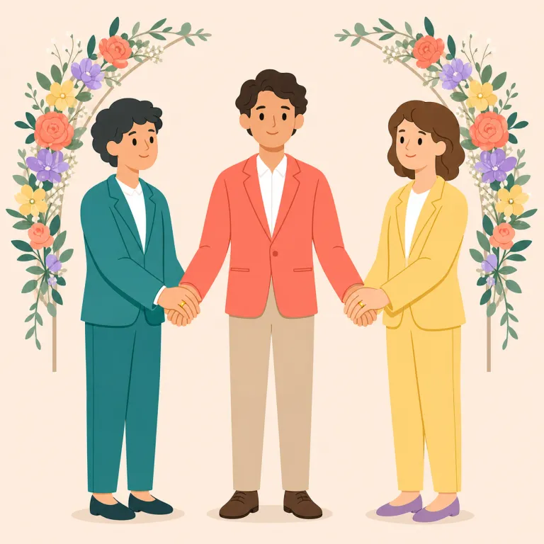bigamy（重婚・名詞）の覚え方イラスト — bi- は bicycle や bilingual と同じく「2」を示すので、まず bigamy を「2つの結婚が同時にある状態」とつなげると覚えやすいです