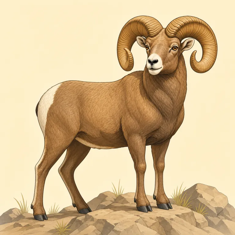 bighorn（オオツノヒツジ・名詞）の覚え方イラスト — big と horn がそのまま合体した語なので、まず「大きな角が目立つ動物」の絵を頭に置くと覚えやすいです