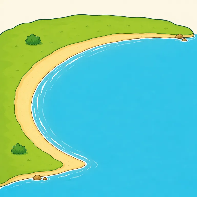 bight（湾入・名詞）の覚え方イラスト — 覚えるときは、まず「海岸線が大きく内側へゆるく曲がった部分」をひとまとまりの絵で持つと残りやすい語です