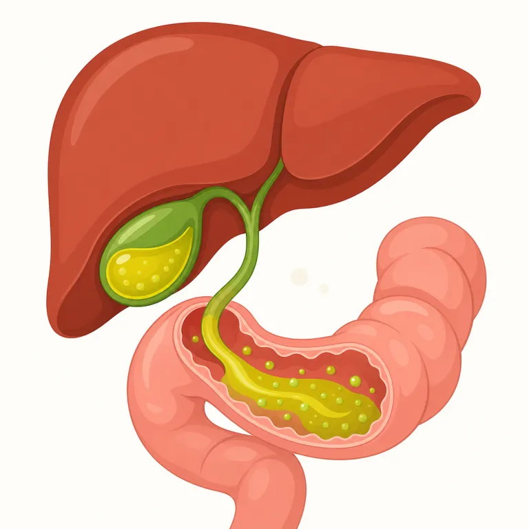bile（胆汁・名詞）の覚え方イラスト — 医学語では biliary tract（胆道）、bilious（胆汁の／むかついた）など bili- が見えたら「胆汁まわり」とまとめて覚えると定着しやすい