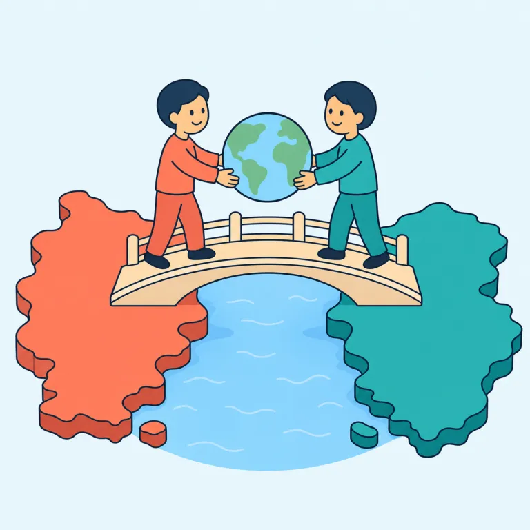 binational（二国間の、両国に関わる・形容詞）の覚え方イラスト — bi- が付けば「2つ」をまず思い出す
