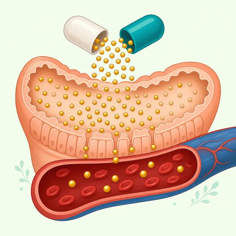 bioavailability（生物学的利用能・名詞）の覚え方イラスト — bio + availability で「体の中で available（使える）」と分けると覚えると定着しやすい語です