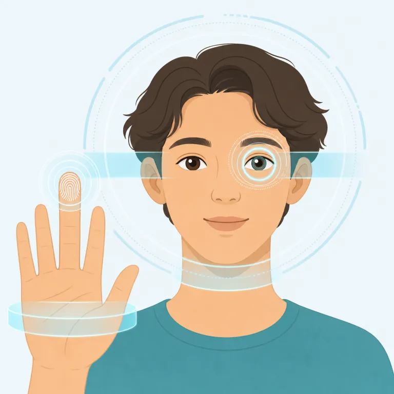 biometric（生体計測の・adjective）の覚え方イラスト