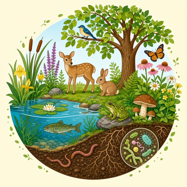 biota（生物相・名詞）の覚え方イラスト — bio- が付く語は biology, biodiversity など「生命」に関係するので、biota もまず「生きもの全体」を連想すると入りやすい