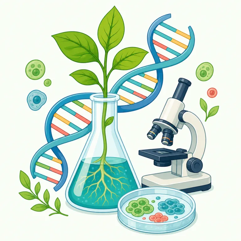 biotechnology（生物工学・名詞）の覚え方イラスト — bio- は biology「生物学」と同じく「生命」、technology は「科学技術」なので、文字どおり「生命を利用する技術」と分解すると覚えやすいです