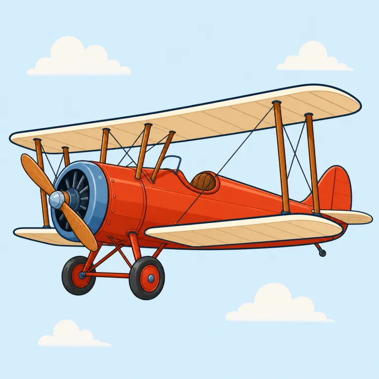 biplane（複葉機・名詞）の覚え方イラスト — plane「飛行機」が土台で、先頭の bi- を見たら bicycle, bilingual と同じく「2」を思い出すと覚えやすいです