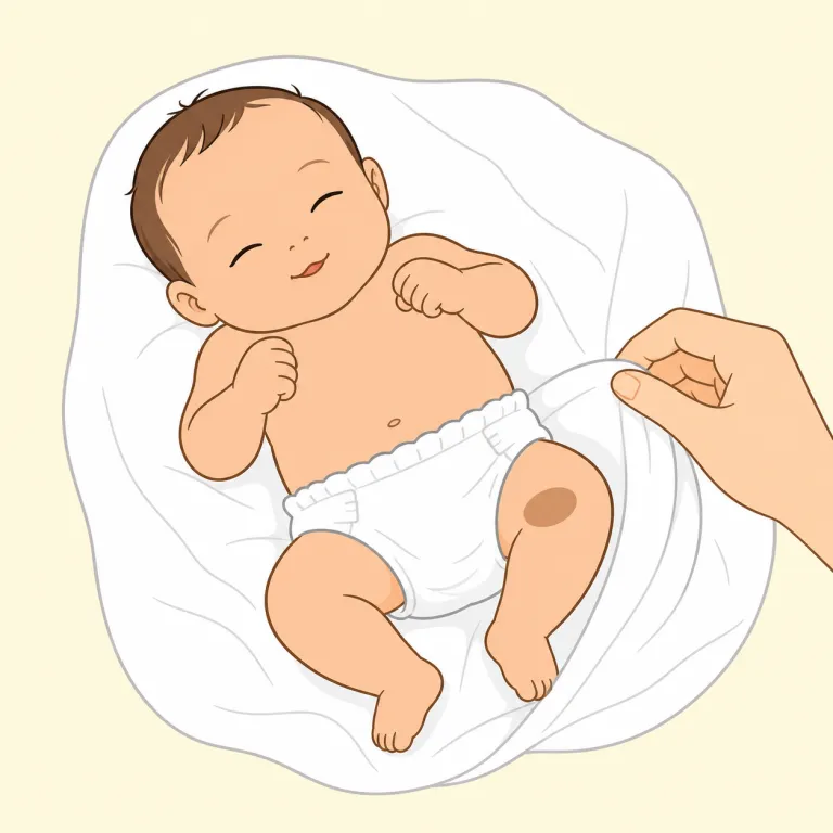 birthmark（生まれつきのあざ（母斑）・noun）の覚え方イラスト