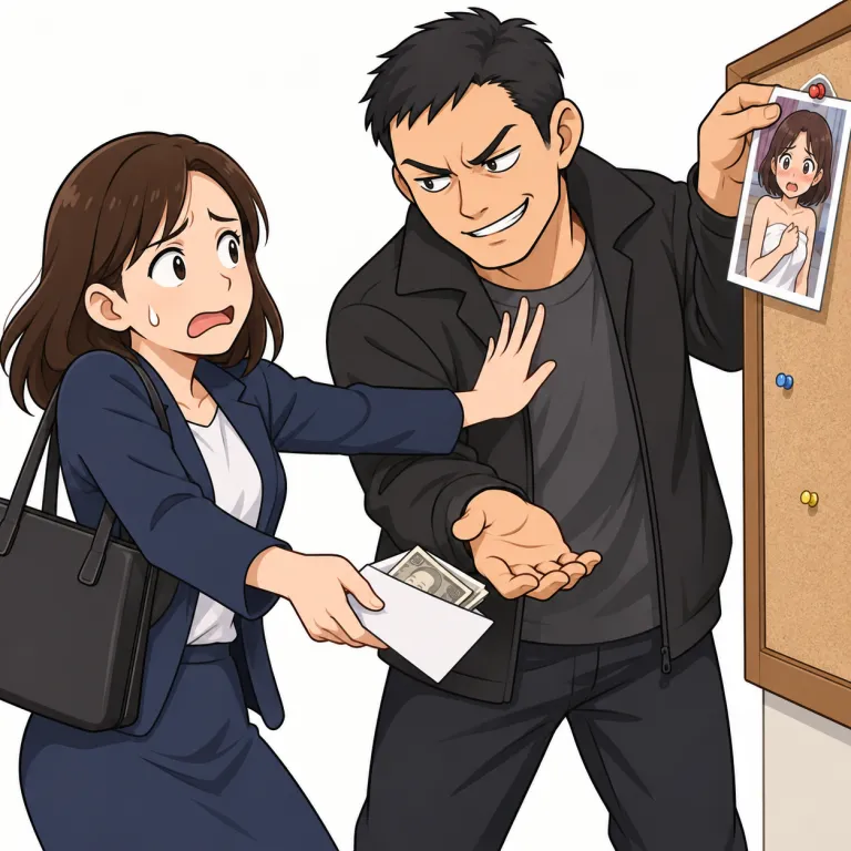 blackmail（ゆする・verb）の覚え方イラスト