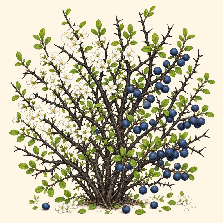 blackthorn（スモモ属の低木・名詞）の覚え方イラスト — black＋thorn の直球複合語として覚えると残りやすいです