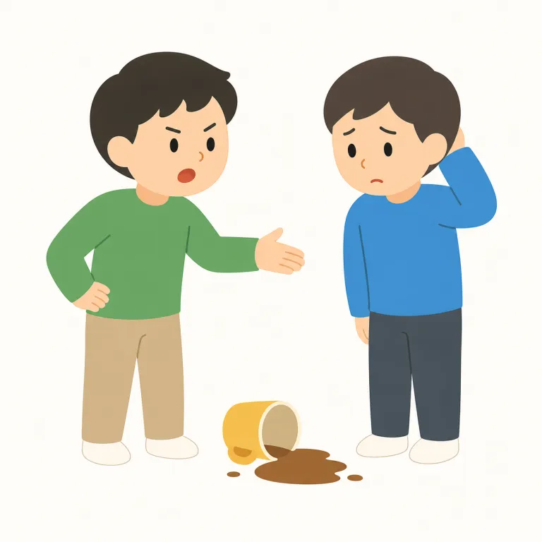 blame（責める・動詞）の覚え方イラスト — 動詞 blame は blame A for B の形で覚えるのが実用的です