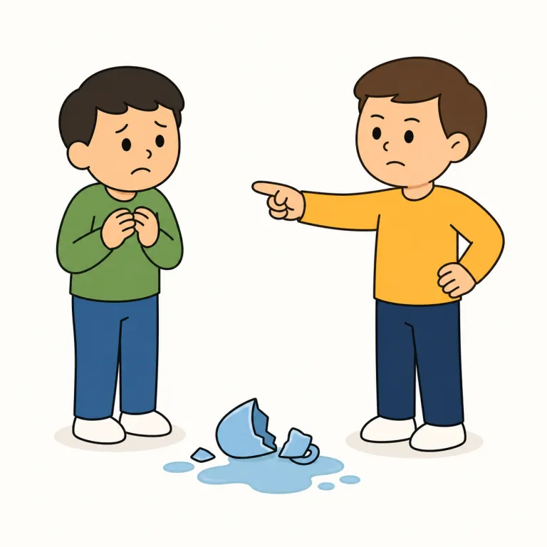 blame for（責める・句動詞）の覚え方イラスト — このエントリでは、blame for を「人や物事に責任を負わせる、せいにする」という感覚で覚えるとよいです