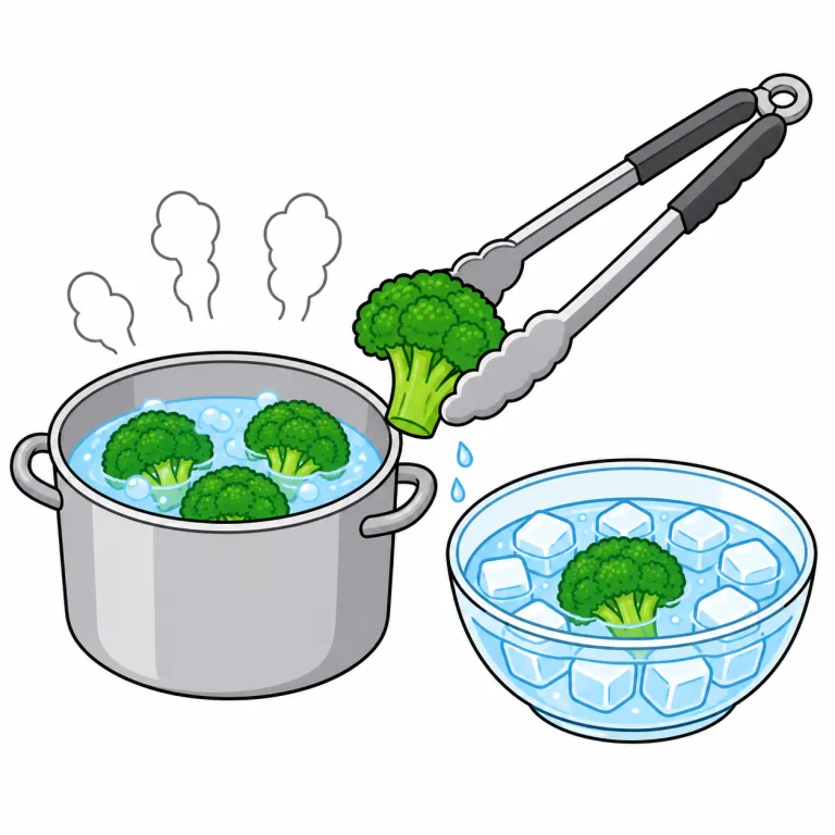 blanching（湯通し・noun）の覚え方イラスト