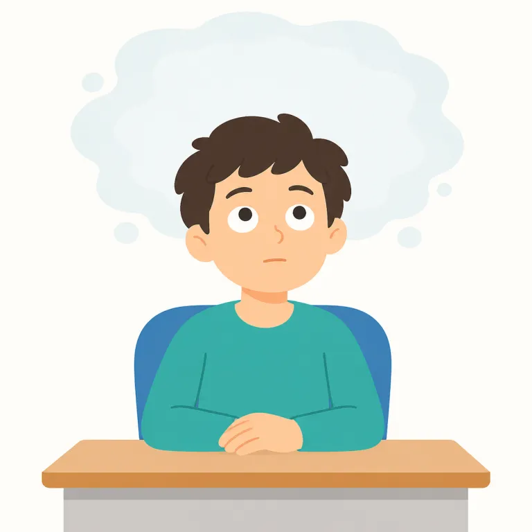 blankly（ぼんやりと・副詞）の覚え方イラスト — blank を知っていれば覚えやすい