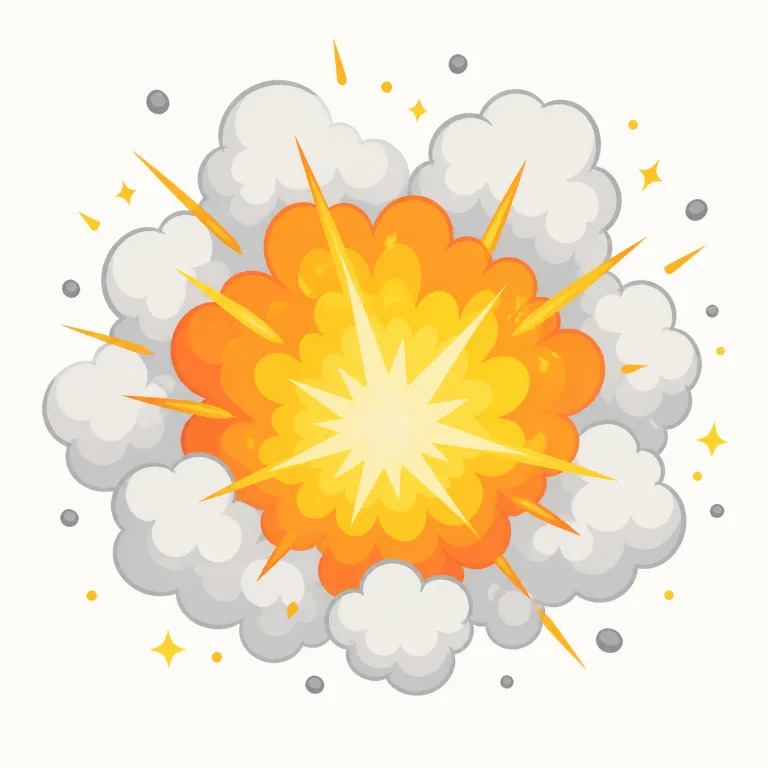 blast（爆発・名詞）の覚え方イラスト — blast は blow「吹く」と同じく、力が外へ一気に押し出されるイメージで覚えると理解しやすい名詞です