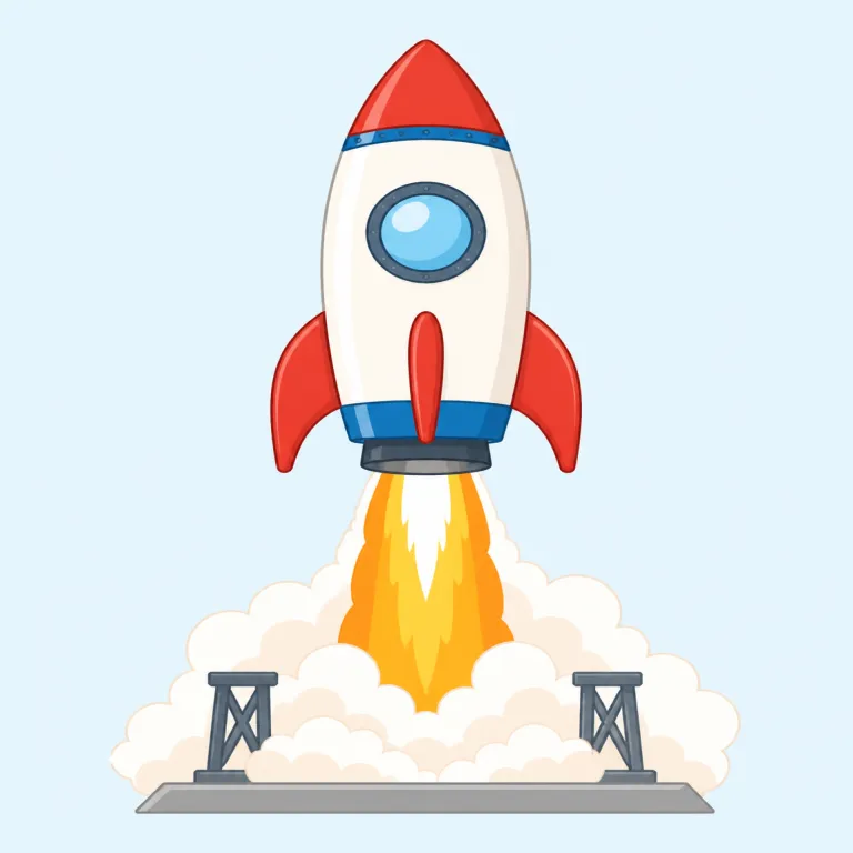 blast off（打ち上がる・動詞）の覚え方イラスト — "blast" を「爆風・爆発」として知っていれば、"blast off" は「爆発的な勢いで地面を離れる」とまとまって覚えやすいです