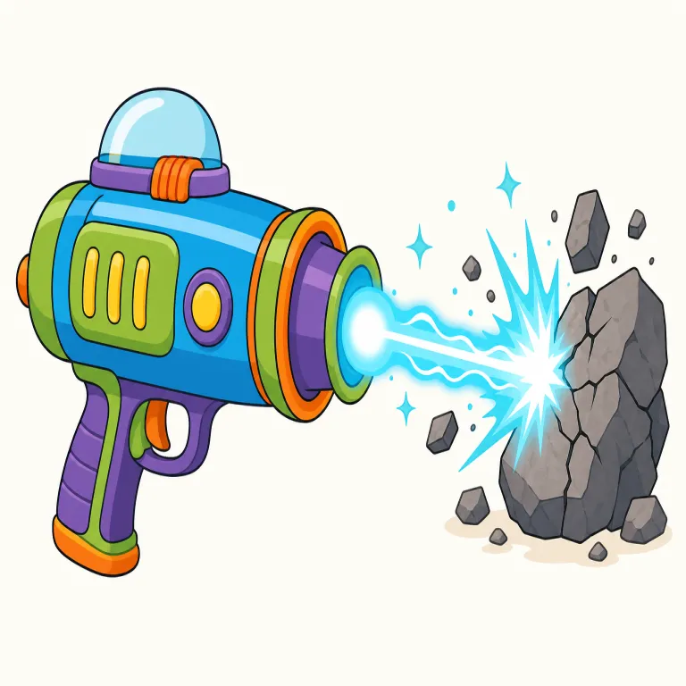 blaster（爆破装置 / 光線銃・名詞）の覚え方イラスト — blast を知っていれば覚えやすい語で、-er は「それをする物」