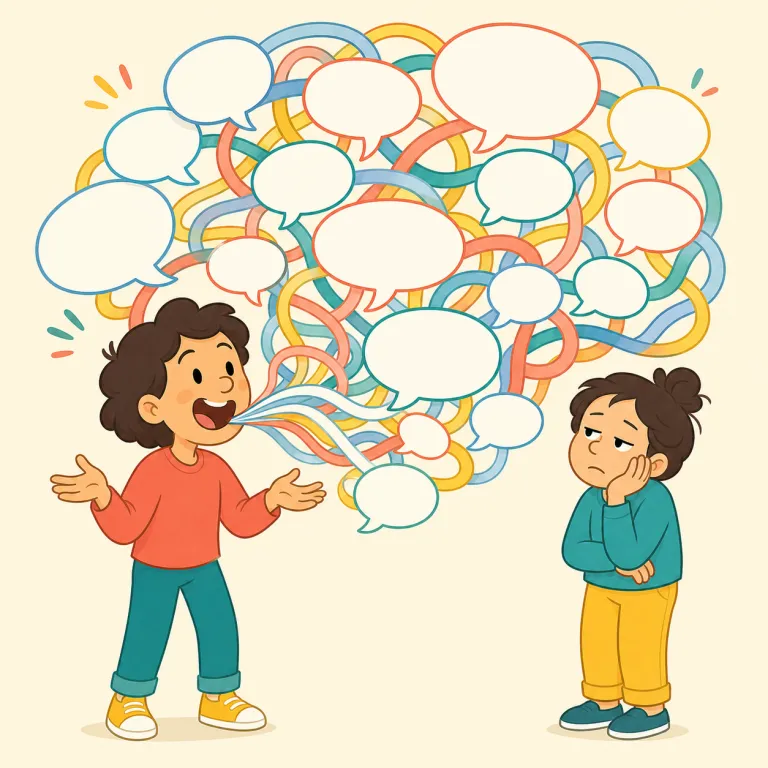 blathering（おしゃべり・名詞）の覚え方イラスト — blathering は、まず babble（ぺちゃくちゃ話す）や blabber（べらべら漏らす）に近い音と雰囲気で覚えると残りやすい語です
