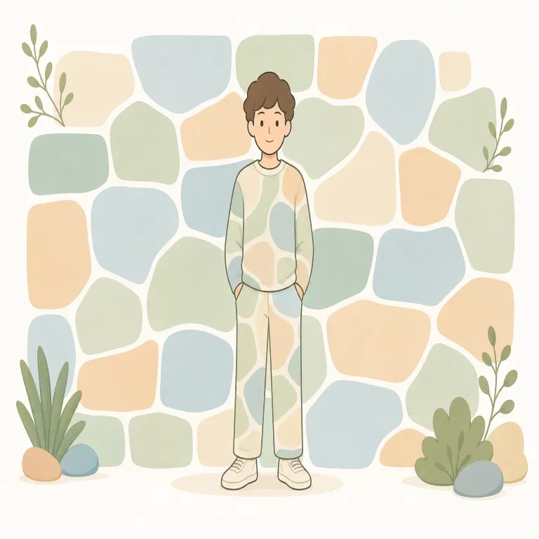 blend in（溶け込む・句動詞）の覚え方イラスト — まず blend を「色・味・音を混ぜる」の基本語として押さえると、blend in は『混ざった結果、周囲と区別がつかなくなる』と取りやすい