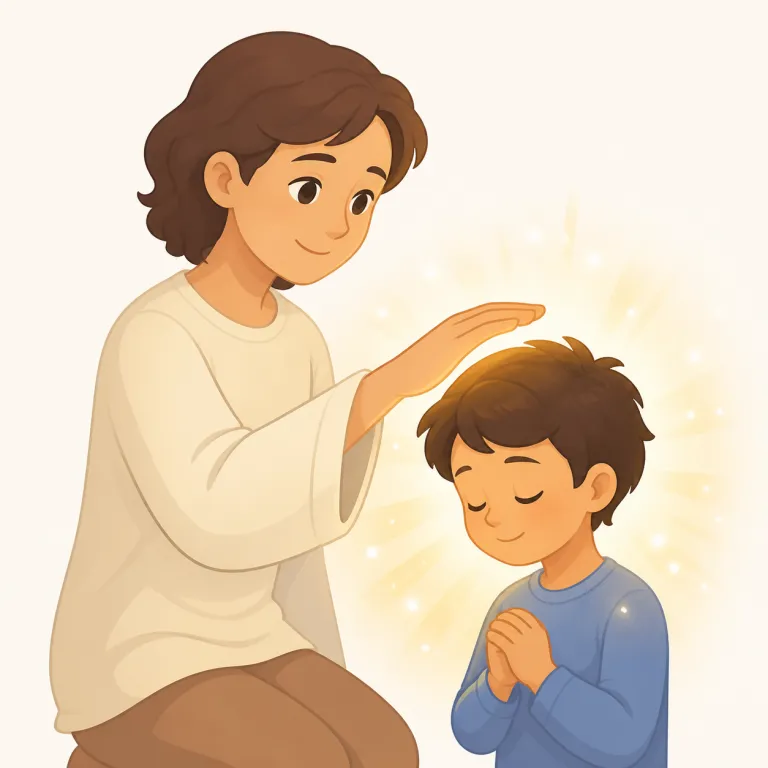 bless（祝福する・動詞）の覚え方イラスト — bless は、相手や物事に神の加護やよいことを願って「祝福する」意味で使えます