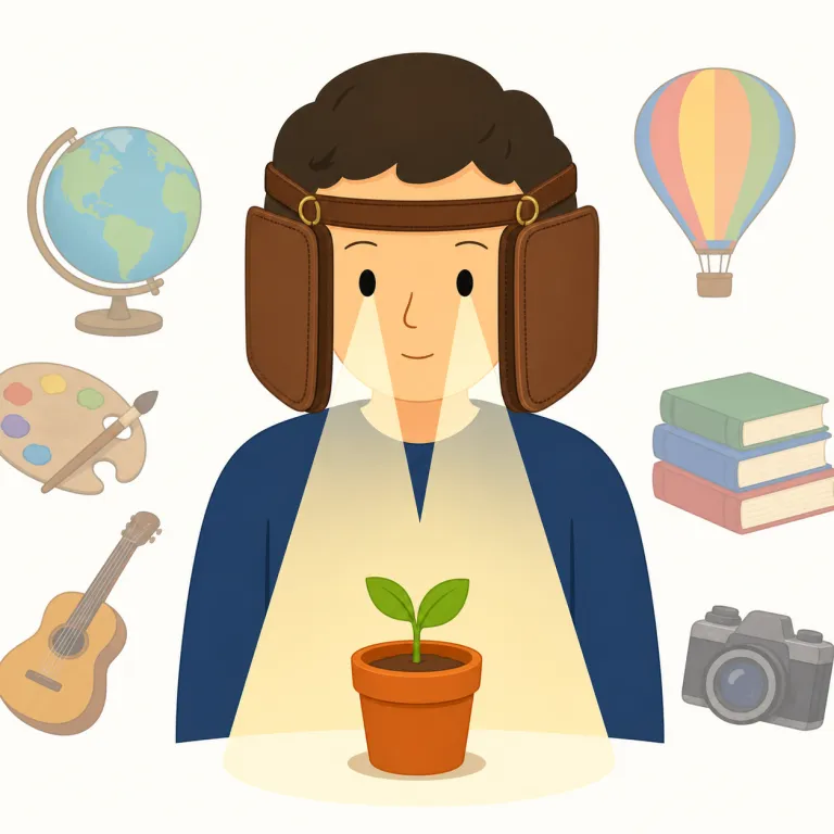 blinkered（視野の狭い・形容詞）の覚え方イラスト — この意味の blinkered は、物理的に「目隠しを付けた」という基本義から離れ、人の考え方や態度が一方向に閉じている様子を表します