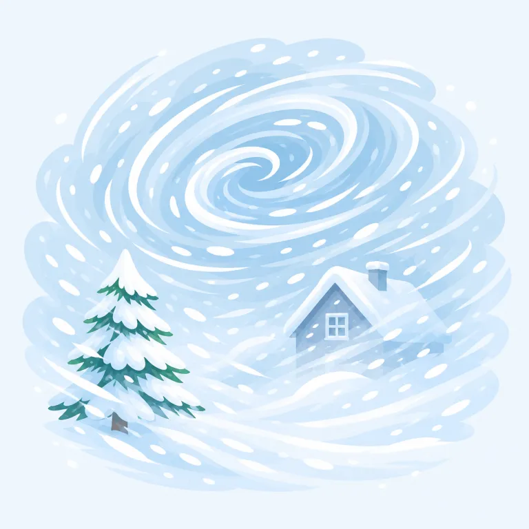 blizzard（吹雪・名詞）の覚え方イラスト — blizzard は snow よりはるかに危険な「暴風を伴う雪」