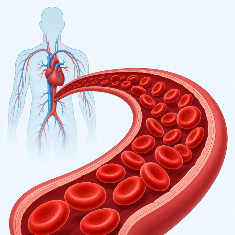 bloodstream（血流・名詞）の覚え方イラスト — blood（血）＋stream（小川・流れ）と分け、「体内を川のように流れる血」を思い浮かべると定着しやすい