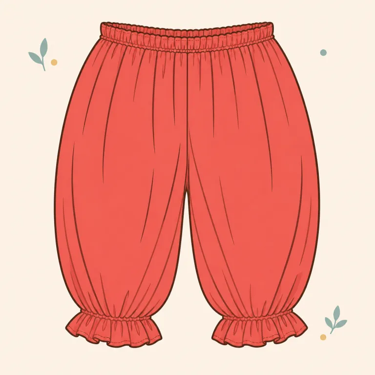 bloomers（ブルマ、女性用のゆったりしたズボン形の衣服・名詞）の覚え方イラスト — bloomers はまず trousers, shorts, jeans のように「両脚のある衣服」で複数形っぽく使われやすい名詞だと押さえると残…