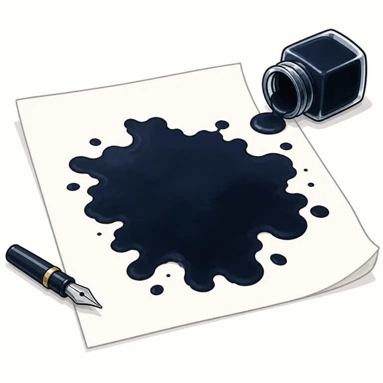 blot（染み・名詞）の覚え方イラスト — blot は stain「染み」と近いですが、特にインクや液体がぽたっと落ちて、紙や布に濃く広がった跡を思い浮かべると覚えやすい語です