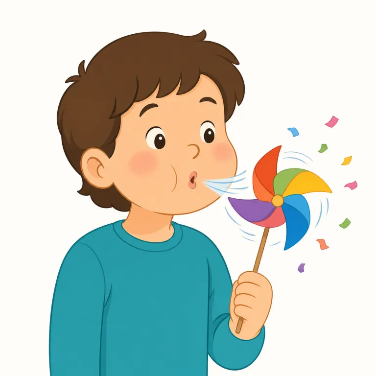 blow（吹く・動詞）の覚え方イラスト — 中心イメージは「空気を押し出して作用させる」