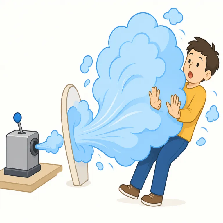 blowback（反動・名詞）の覚え方イラスト — blow + back で「外へ出した力や言葉が、back して自分に返る」と捉えると覚えやすいです