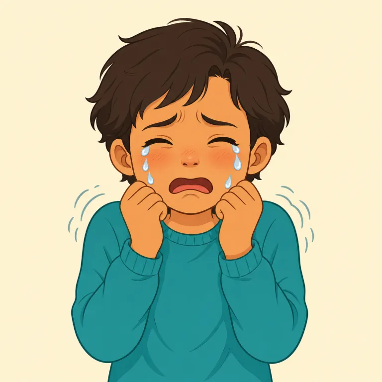 blub（泣く、すすり泣く・動詞）の覚え方イラスト — 「cry」が広い基本語、「sob」が苦しくしゃくり上げる泣き方だとすると、「blub」はもっと子どもっぽく、鼻をすすりながらぐずぐず泣く感じで覚えると残りやすい