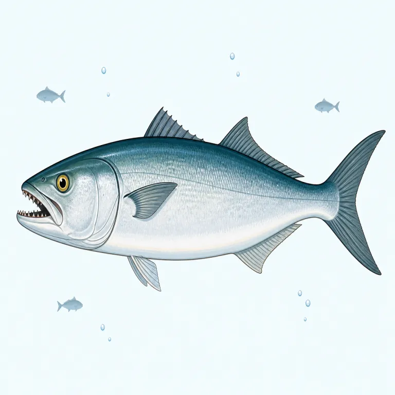 bluefish（ブルーフィッシュ、肉食性の海魚・名詞）の覚え方イラスト — blue + fish で形はかなり覚えやすい語