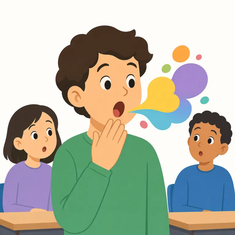 blurt（うっかり口に出す・動詞）の覚え方イラスト — まずは熟語の形で blurt out をひとかたまりで覚えると定着しやすいです