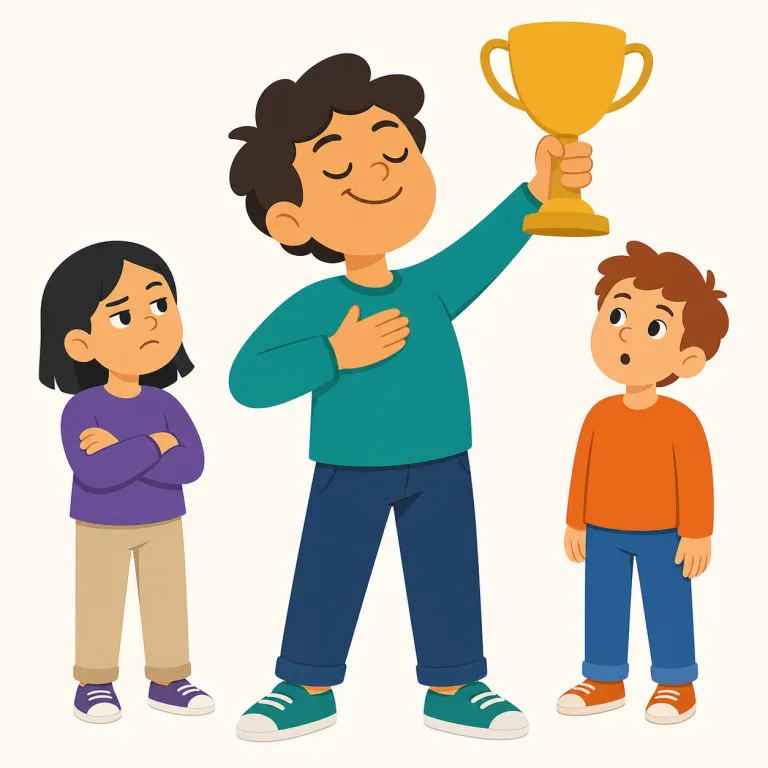 boast（自慢する・動詞）の覚え方イラスト — boast は「自分を大きく見せるように話す」と覚えると残りやすいです