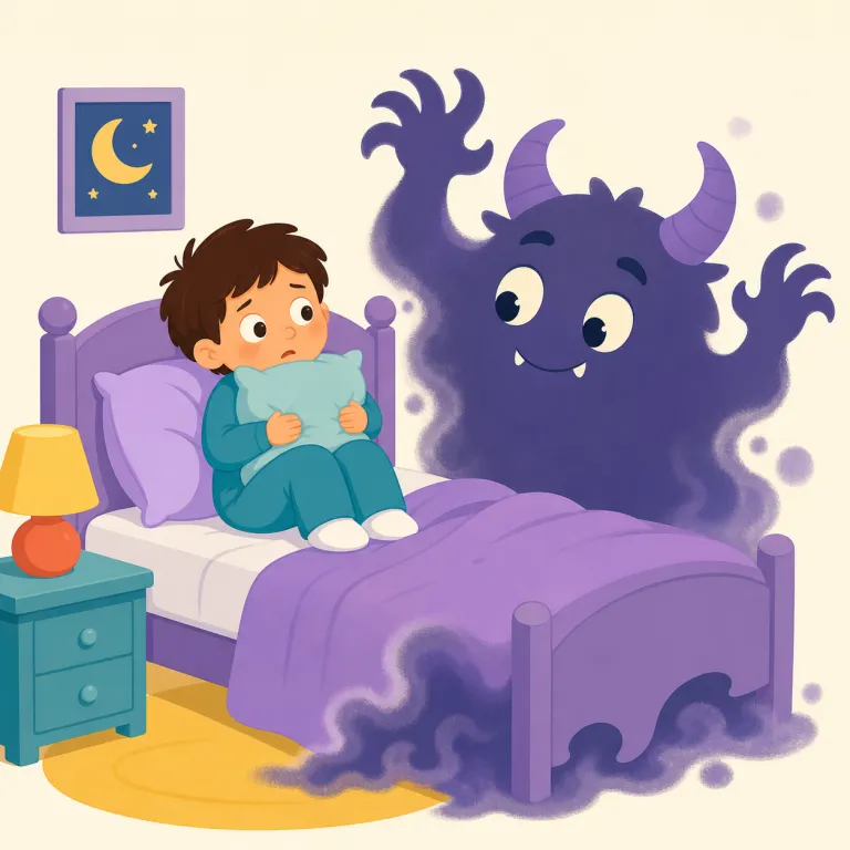 bogeyman（子どもを怖がらせる架空の怪物・名詞）の覚え方イラスト — monsterやghostより、姿の決まった怪物というより「正体不明だから怖いもの」として覚えると残りやすい語です