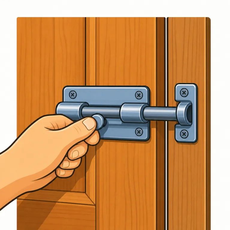 bolt（かんぬきを掛ける・verb）の覚え方イラスト