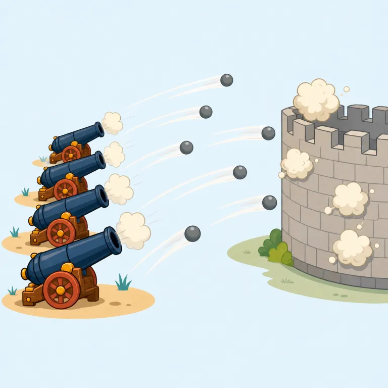 bombard（砲撃する・動詞）の覚え方イラスト — bomb を知っていれば中心はすぐ取れる語です
