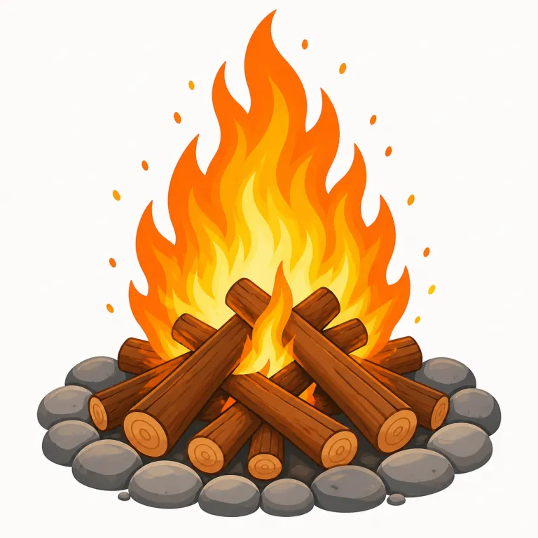 bonfire（たき火・名詞）の覚え方イラスト — 「fire」が分かれば中心はすぐ見えます