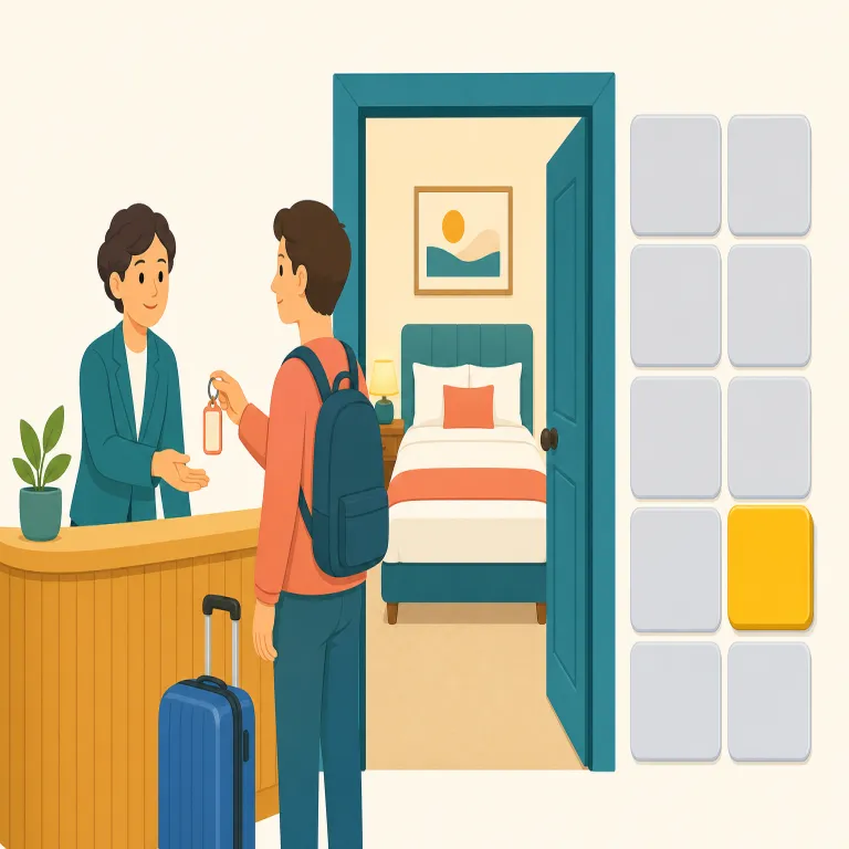 bookable（予約可能・形容詞）の覚え方イラスト — book を「本」ではなく「予約する」で知っていると覚えやすい語です