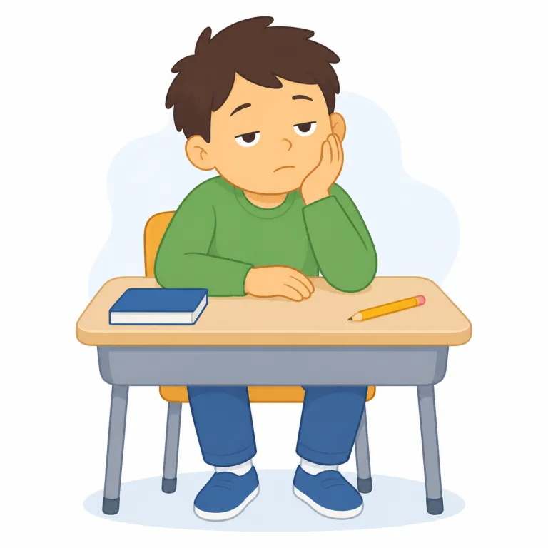 bored（退屈した・形容詞）の覚え方イラスト — bored は、人が「退屈した」と感じている状態を表す形容詞です